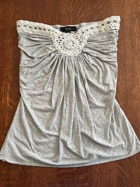 Sky Gray Strapless Camisole with Crochet Trim